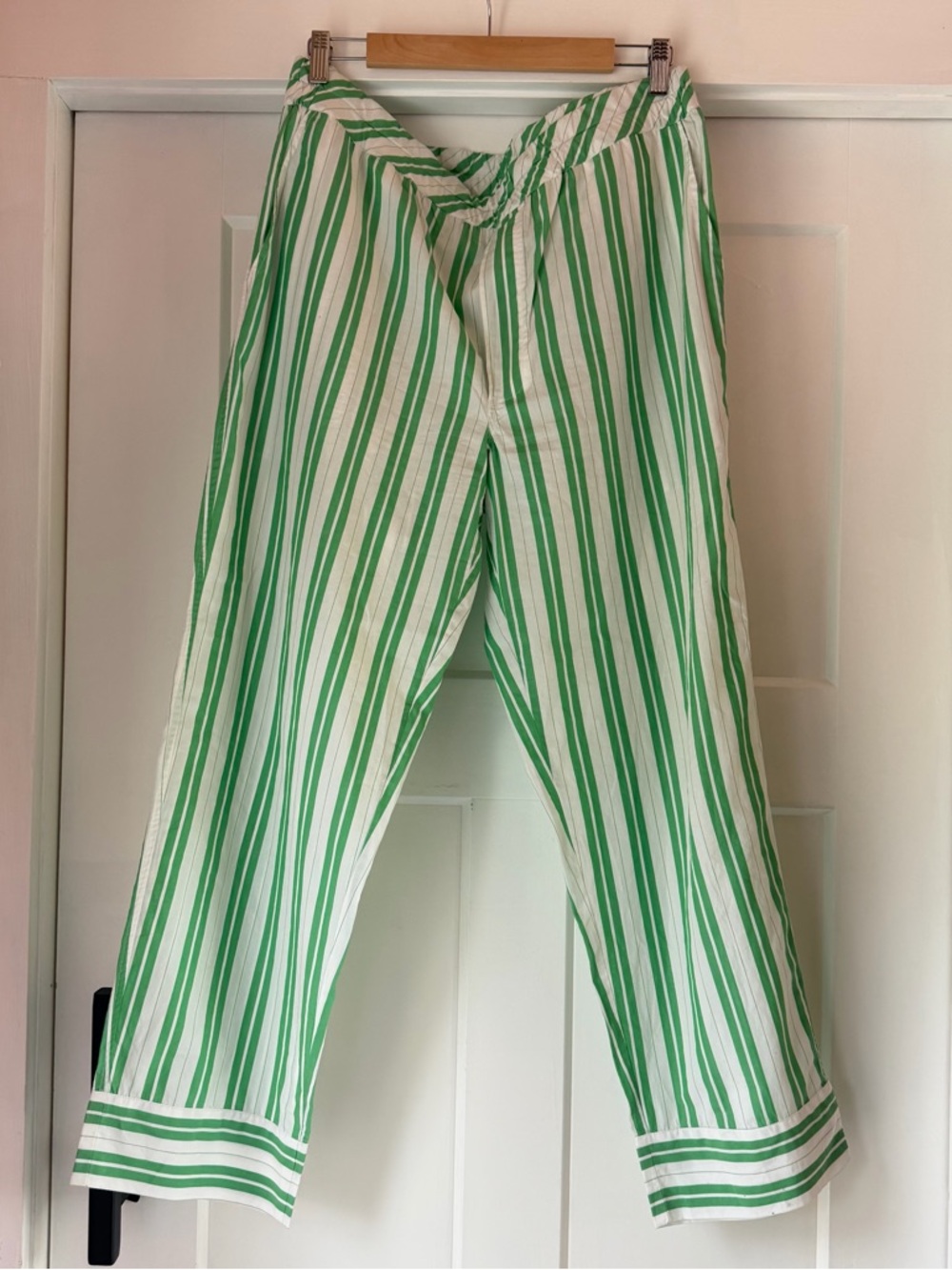 Ganni Green and White Striped Pants